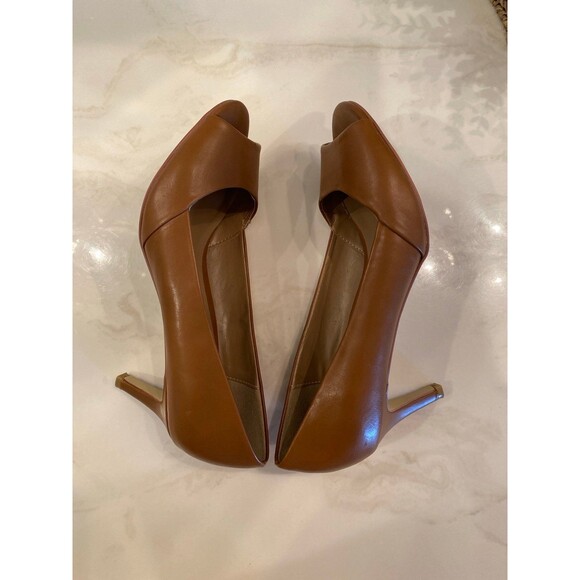 Ann Taylor Pump Heels Size 7.5 Perfect Peep Toe Brown 3 “ Heel Stylish Shoe - Picture 7 of 12